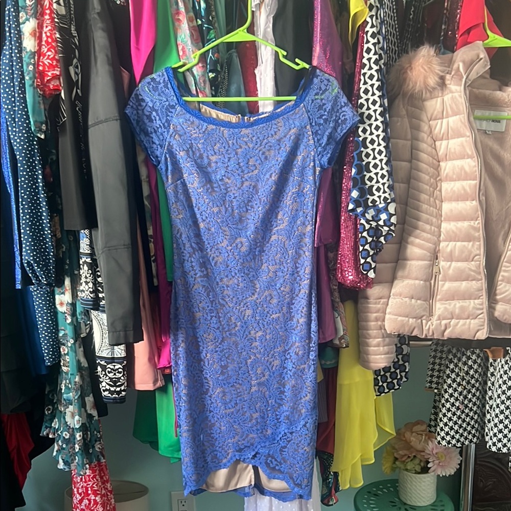 B Darlin Blue Bodycon Mini Dress Scoop Neck Short Sleeve